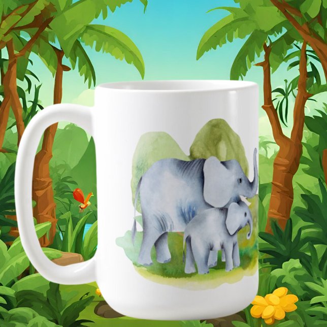 Caneca De Café monograma de adição de elefante da selva (Criador carregado)