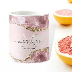 Caneca De Café Monograma de Agitação Dourada com Brilho Rosa Dour