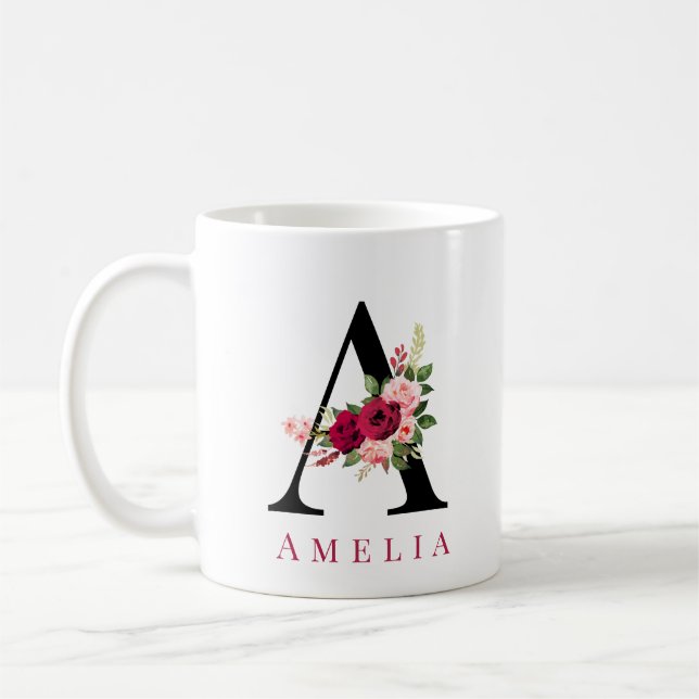 Caneca De Café Monograma de Aquarela Solteiro Personalizada - Let (Esquerda)
