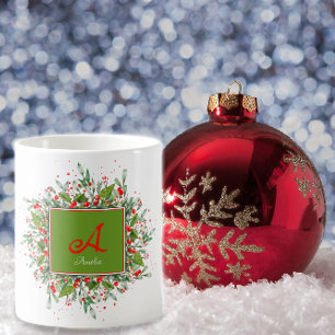 Caneca De Café Monograma de Aquarela Vermelha Café Mug