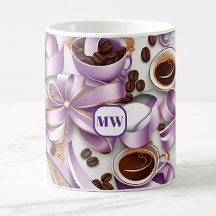 Caneca De Café Monograma de arcos de fita de lavanda de café eleg