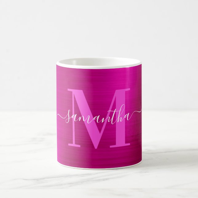 Caneca De Café Monograma de Assinatura Metálico Quente-Rosa (Centro)
