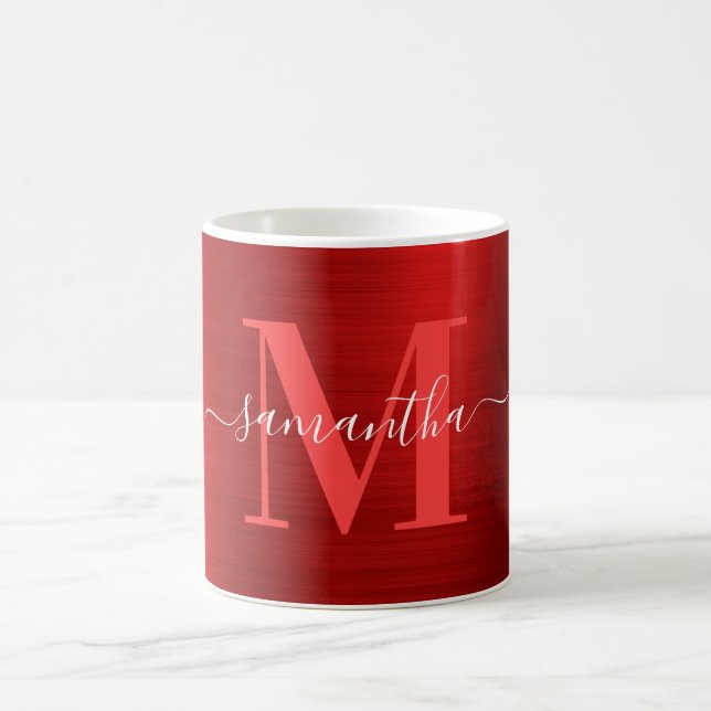 Caneca De Café Monograma de Assinatura Vermelha Metálica (Centro)