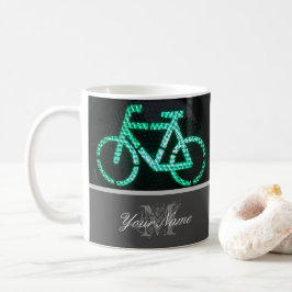 Caneca De Café Monograma de Bikers com semáforos verdes de bicicl