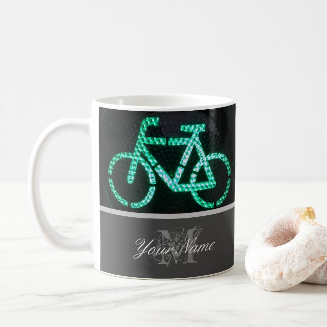 Caneca De Café Monograma de Bikers com semáforos verdes de bicicl (Com Donut)
