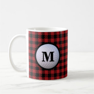 Caneca De Café Monograma de Bola de Golfe Xadrez Búfalo Vermelho