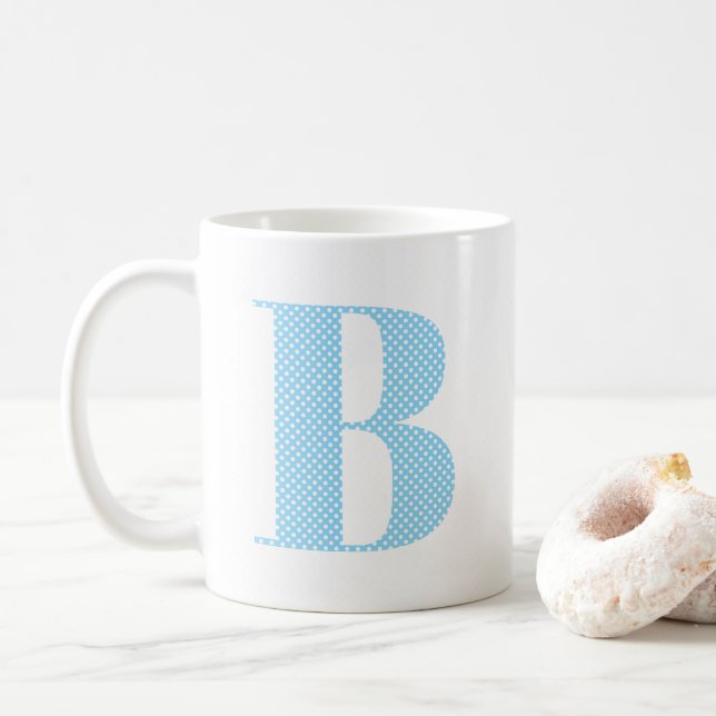 Caneca De Café Monograma de bolinhas azuis bebê e branco (Com Donut)