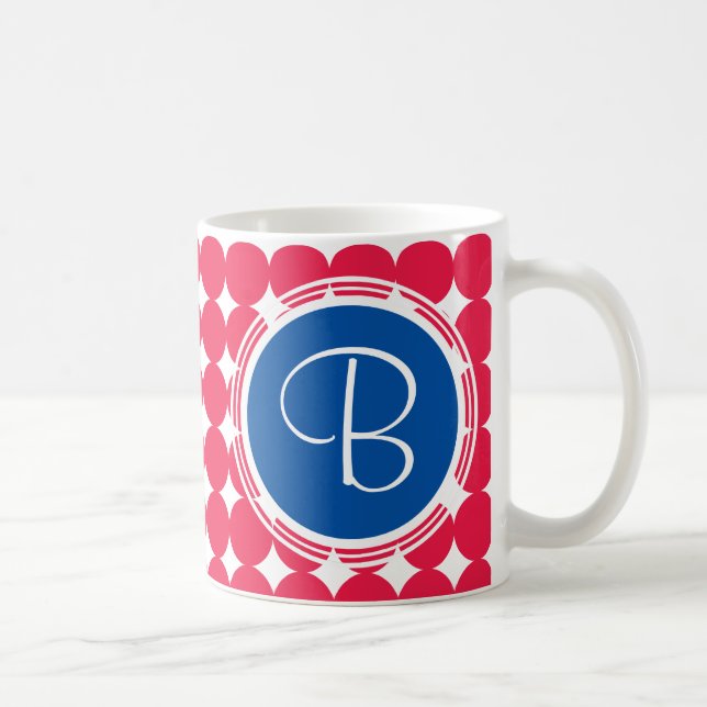 Caneca De Café Monograma de Bolinhas Azul e Vermelha (Direita)