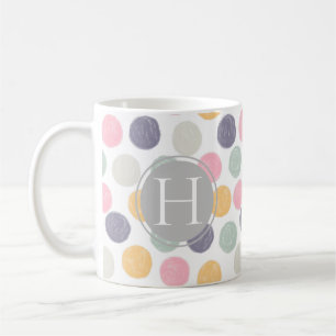 Caneca De Café monograma de bolinhas pastel colorida artístico