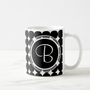 Caneca De Café Monograma de Bolinhas Preta