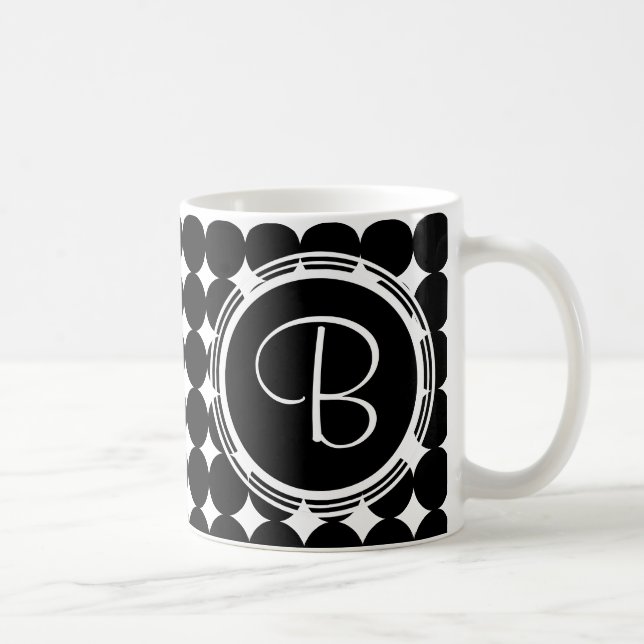 Caneca De Café Monograma de Bolinhas Preta (Direita)
