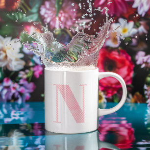 Caneca De Café Monograma de Bolinhas Rosa e Branco
