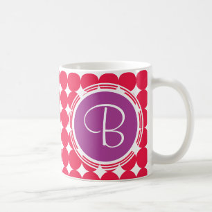 Caneca De Café Monograma de Bolinhas Roxo e Vermelho