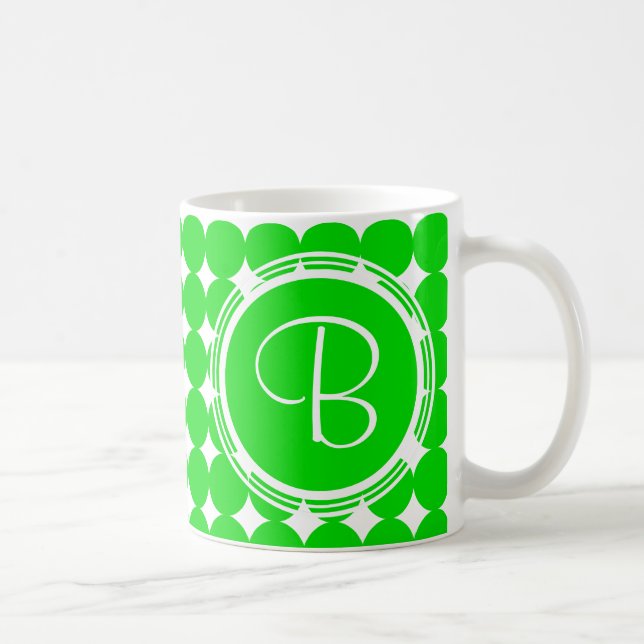 Caneca De Café Monograma de Bolinhas Verde (Direita)
