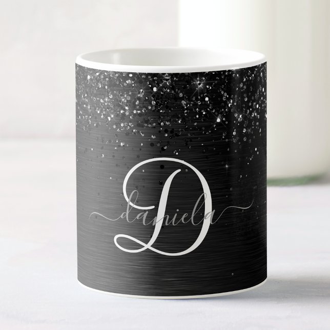 Caneca De Café Monograma de brilho preto personalizado (Criador carregado)