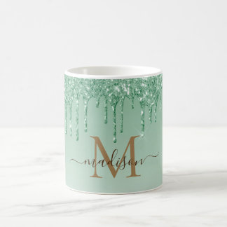 Caneca De Café Monograma de brilho verde 