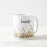 Caneca De Café Monograma de Campo Rústico de Flores Silvestres<br><div class="desc">Esta linda caneca de café apresenta um campo rústico de flores silvestres suaves em aquarela. Adicione um nome para personalizá-la. Faz um ótimo presente para a noiva,  madrinha,  mãe,  melhor amiga ou filha! Criado por Simply Farmhouse Press.</div>