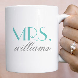 Caneca De Café Monograma de Casamento Elegante Aqua Mrs