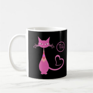 Caneca De Café Monograma de Cauda do Coração de Gatinho Rosa Clás