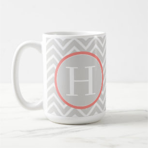 Caneca De Café Monograma de Chevron Coral