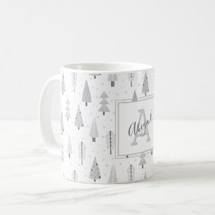 Caneca De Café Monograma de Cinzas de Prata das Árvores de Natal