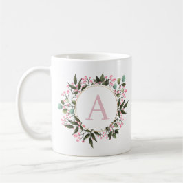 Caneca De Café Monograma de Círculo Floral Rosa Editável Inicial