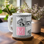 Caneca De Café Monograma de Colagem de Fotografias com cinza e In<br><div class="desc">Pastel e White Bolinhas Pattern - Use cinco fotos quadradas para criar um presente exclusivo e pessoal. Ou você pode ficar com o filhote hipster e fazer uma moda. Se precisar ajustar as fotos,  clique na ferramenta personalizar para fazer alterações.</div>