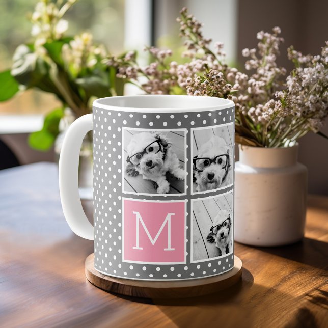 Caneca De Café Monograma de Colagem de Fotografias com cinza e In (Personalized Coffee Mug)