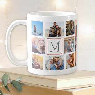 Caneca De Café Monograma de Colagem de Fotos da Família