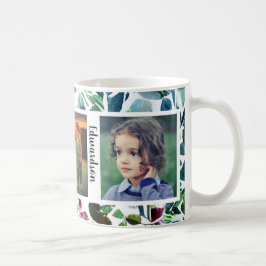 Caneca De Café Monograma de colagem de fotos florais com aquarela