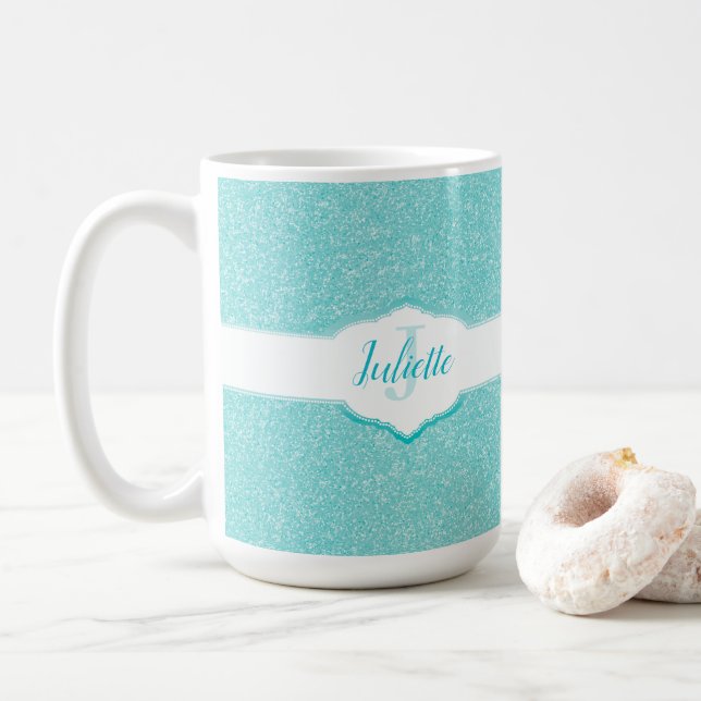 Caneca De Café Monograma de Coleta Teal (Com Donut)