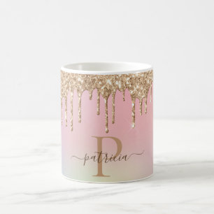 Caneca De Café Monograma de Colírio Dourado Glam