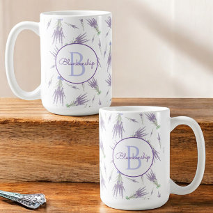 Caneca De Café Monograma de conjuntos de flores de Lavanda seca