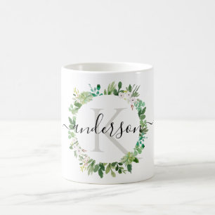 CANECA DE CAFÉ MONOGRAMA DE COR DA FOLIAGEM DE WREATH SUCCULENTA