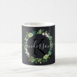 CANECA DE CAFÉ MONOGRAMA DE COR DA FOLIAGEM DE WREATH SUCCULENTA