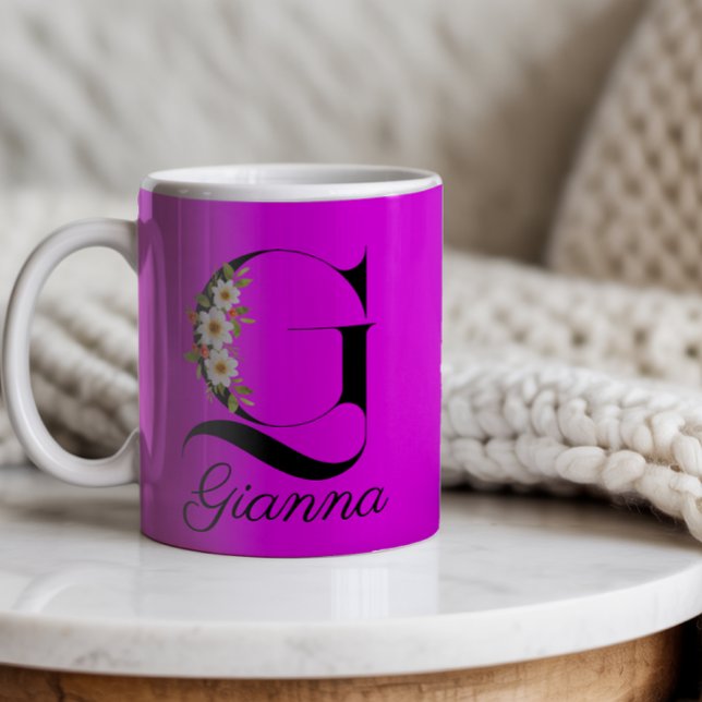 Caneca De Café Monograma de cor rústica magenta (Criador carregado)