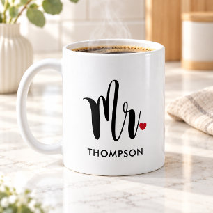Caneca De Café Monograma de Coração com Caligrafia Moderna Sr.