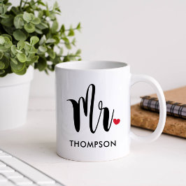 Caneca De Café Monograma de Coração com Caligrafia Moderna Sr.