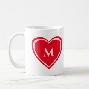 Caneca De Café Monograma de Coração Vermelho Rosa Simples Moderno