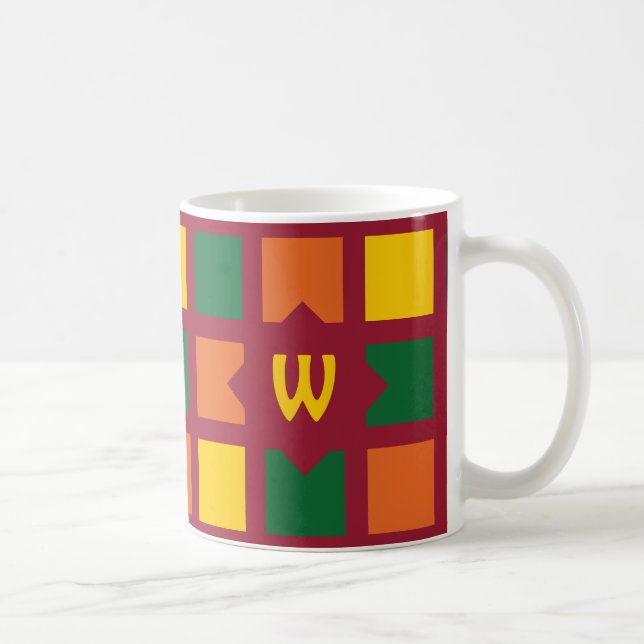 Caneca De Café Monograma de Cores Geométricos Modernos (Direita)