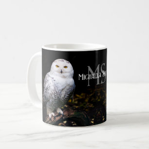 Caneca De Café Monograma de coruja nevada de inverno majestosa co