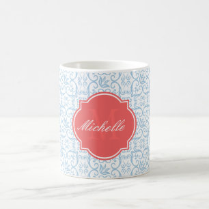 Caneca De Café Monograma de Damasco Azul Placado