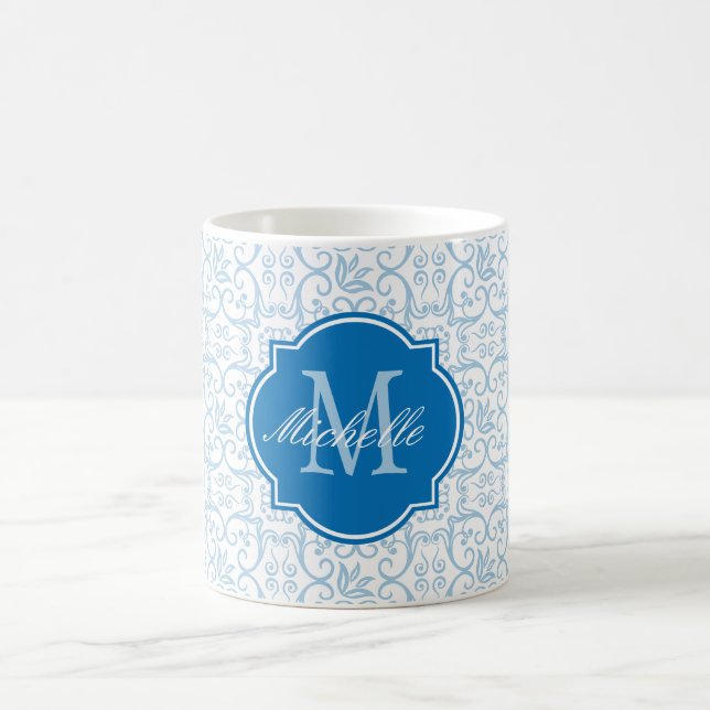 Caneca De Café Monograma de Damasco Azul Plácido (Centro)