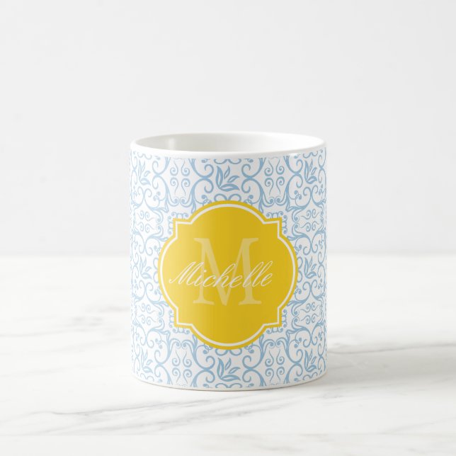 Caneca De Café Monograma de Damasco Azul Plácido (Centro)