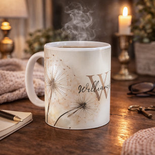 Caneca De Café Monograma de Dandelions Rústicos