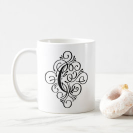 Caneca De Café Monograma de Enfeite com Floreio Personalizado