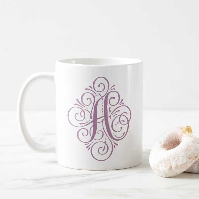 Caneca De Café Monograma de Enfeite Personalizado com Floreio (Com Donut)