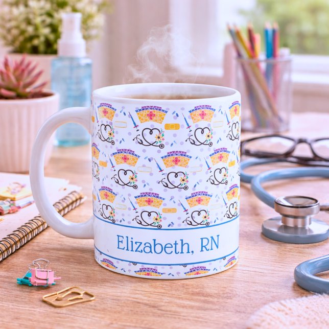 Caneca De Café Monograma de Enfermeira Caprichosa (Criador carregado)