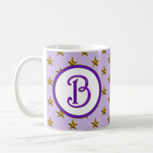 Caneca De Café Monograma de Estrela Celestial Púrpura Inicial da