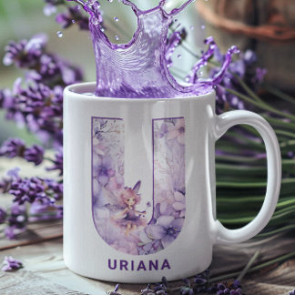 Caneca De Café Monograma de Fada Lilaca Personalizada U
